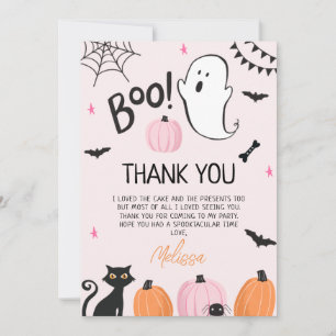 女の子のピンクのブー ハロウィン 誕生日 サンクス カード