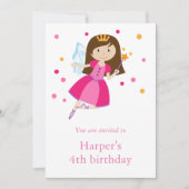 女の子のピンクのプリンセスフェアリー4歳の誕生日 招待状 (正面)