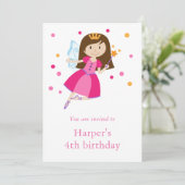 女の子のピンクのプリンセスフェアリー4歳の誕生日 招待状 (スタンド正面)