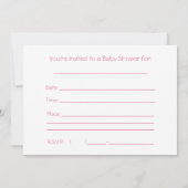 女の子のピンクのベビーの足のためのかわいいベビーシャワー 招待状 (裏面)