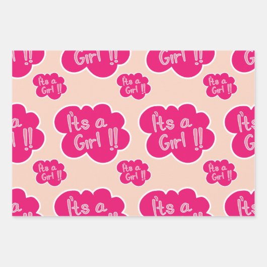 女の子のピンクのベビーシャワーです ラッピングペーパーシート (正面3)