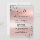 女の子のピンクのメタリックなベビーシャワーを郵便で 招待状 (正面)