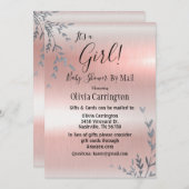 女の子のピンクのメタリックなベビーシャワーを郵便で 招待状 (正面/裏面)