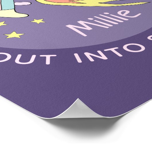 女の子のピンクのロケット船の宇宙と名前の子供 ポスター (角)