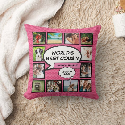 女の子のピンクの世界で最高の従姉妹の楽しい写真コラージュ クッション (ブランケット)