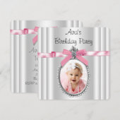 女の子のピンクの写真誕生日パーティー 招待状 (正面/裏面)