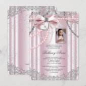 女の子のピンクの十字架の写真　最初の聖体拝領 招待状 (正面/裏面)