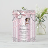 女の子のピンクの十字架の写真　最初の聖体拝領 招待状 (スタンド正面)