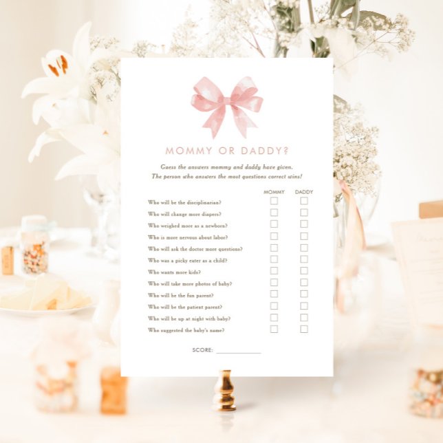 女の子のピンクの弓ママまたはパパ赤ちゃんシャワーゲーム (クリエイターアップロード済み)