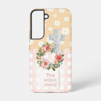 女の子のピンクの桃の花のバラの十字架 SAMSUNG GALAXY S22ケース