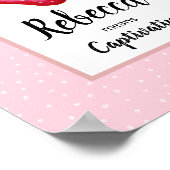 女の子のピンクの水彩画イラスト 苺と名前の意味 ポスター (角)