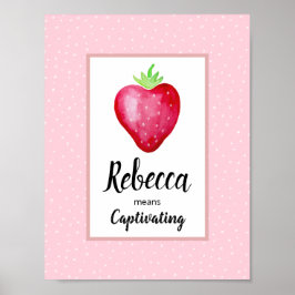 女の子のピンクの水彩画イラスト 苺と名前の意味 ポスター