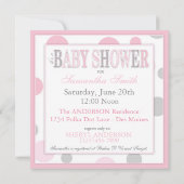 女の子のピンクの灰色はベビーシャワーに点を打ちます 招待状 (裏面)