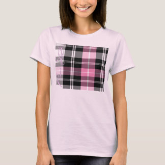 女の子のピンクの純粋なスタイルの格子縞の上 Tシャツ