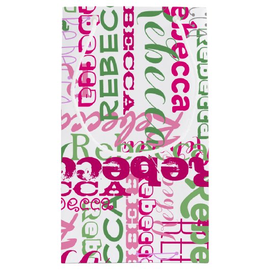 女の子のピンクの緑のおもしろいの名前のコラージュのすべてのプリント スモールペーパーバッグ (裏面)