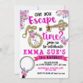 女の子のピンクの花の脱出ゲーム誕生日 招待状 (正面)