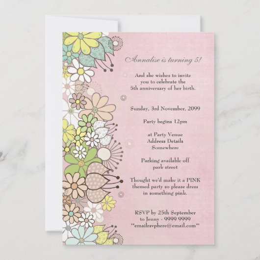 女の子のピンクの誕生会のカスタムな招待の招待状 招待状 (裏面)