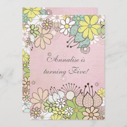 女の子のピンクの誕生会のカスタムな招待の招待状 招待状 (正面/裏面)