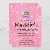 女の子のピンクの輝きの第7誕生会の招待 招待状 (正面/裏面)