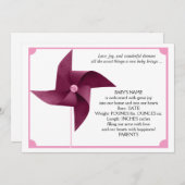 女の子のピンクの風車のベビーの発表 案内状 (正面/裏面)