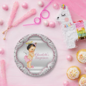 女の子のピンクエンジェル洗礼 ペーパープレート (パーティー)