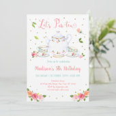 女の子のピンクゴールドフラワーティーパーティー誕生日 招待状 (スタンド正面)