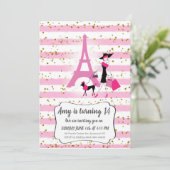 女の子のピンクフランスパーティー招待状 招待状 (スタンド正面)