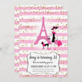 女の子のピンクフランスパーティー招待状 招待状 (正面/裏面)