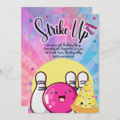 女の子のピンクボウリング タイダイ パーティー 招待状 (正面/裏面)