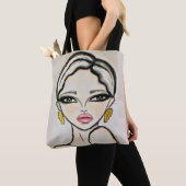 女の子のピンクモダンの唇のスケッチ トートバッグ (クローズアップ)