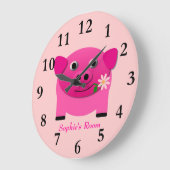 女の子のピンク豚の壁時計の名前パーソナライズされた付き ラージ壁時計 (傾斜)