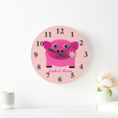 女の子のピンク豚の壁時計の名前パーソナライズされた付き ラージ壁時計 (ホーム)