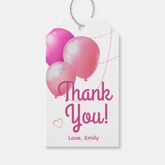 女の子のピンク サンクス バースデー ギフトタグ (正面)
