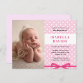 女の子のピンク・シンプルエレガントの洗礼の招待 インビテーションポストカード (正面/裏面)