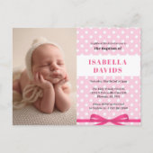 女の子のピンク・シンプルエレガントの洗礼の招待 インビテーションポストカード (正面)
