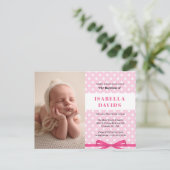 女の子のピンク・シンプルエレガントの洗礼の招待 インビテーションポストカード (スタンド正面)
