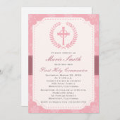 女の子のファーストコミュニオン招待状（十字架付き） 招待状 (正面/裏面)