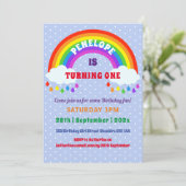 女の子のファーストバースデー かわいい虹 招待状 (スタンド正面)