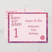 女の子のファーストバースデー 保存日付 案内ポストカード (正面/裏面)