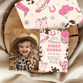 女の子のファーストロデオ 1歳の誕生日パーティーの写真 招待状