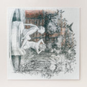 女の子のフィギュアのある街の噴水 ジグソーパズル (横)