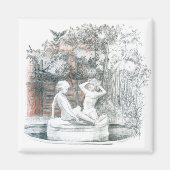 女の子のフィギュアのある街の噴水 マグネット (正面)