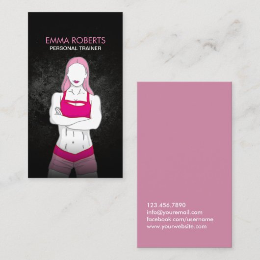 女の子のフィットネスのパーソナルトレーナーのグランジな暗闇 名刺 (正面/裏面)