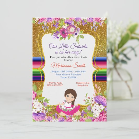 女の子のフェスタのベビーシャワーの招待の花柄のSenorita 招待状 (スタンド正面)