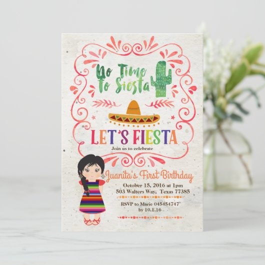 女の子のフェスタの第1誕生日の招待状 招待状 (スタンド正面)