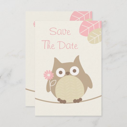 女の子のフクロウのベビーシャワーの保存日付 セーブザデート (正面/裏面)