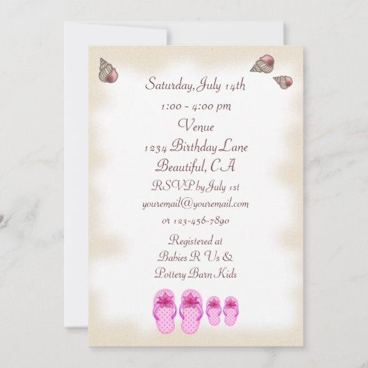 女の子のフリップフロップベビーシャワー招待状 招待状 (裏面)