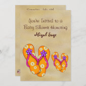 女の子のフリップフロップベビーシャワー招待状 招待状 (正面/裏面)