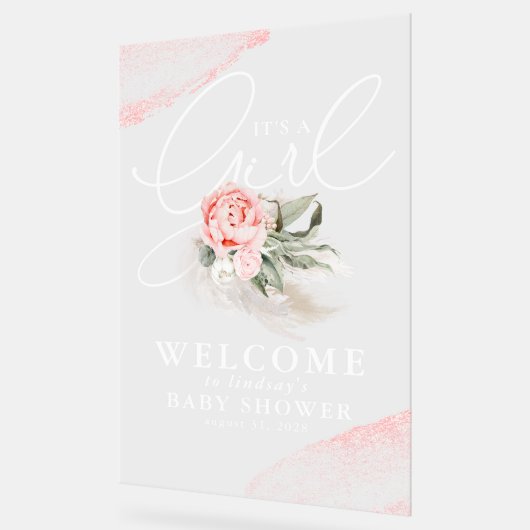 女の子のフローラのエレガントシャワーへようこそ アクリルサイン (傾斜)