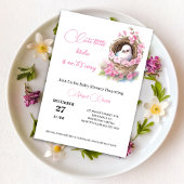女の子のフローラの巣の赤ちゃんシャワーカード 招待状